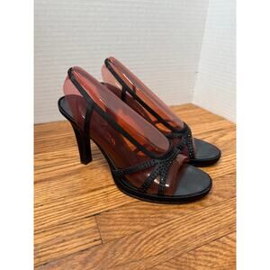 Nina Black Sparkle Sling Back Stiletto Satin Heels Sz 7 Prom Party Dance Fancy